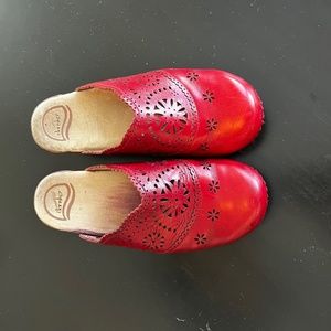 Dansko Red Perforated Leather Clogs